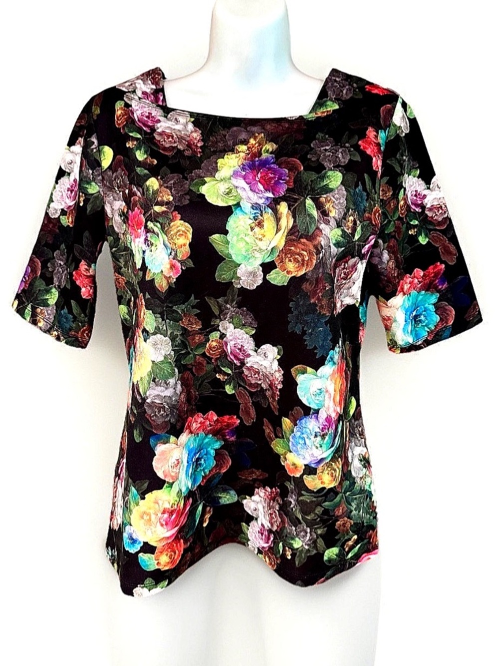 💐SIMINTON SAYS💐 PHOTOGENICS FLORAL BOAT NECK SHORT SLEEVE 50’s RETRO STYLE TOP